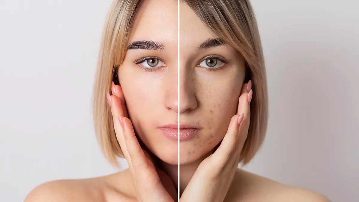 Before after portrait woman retouched