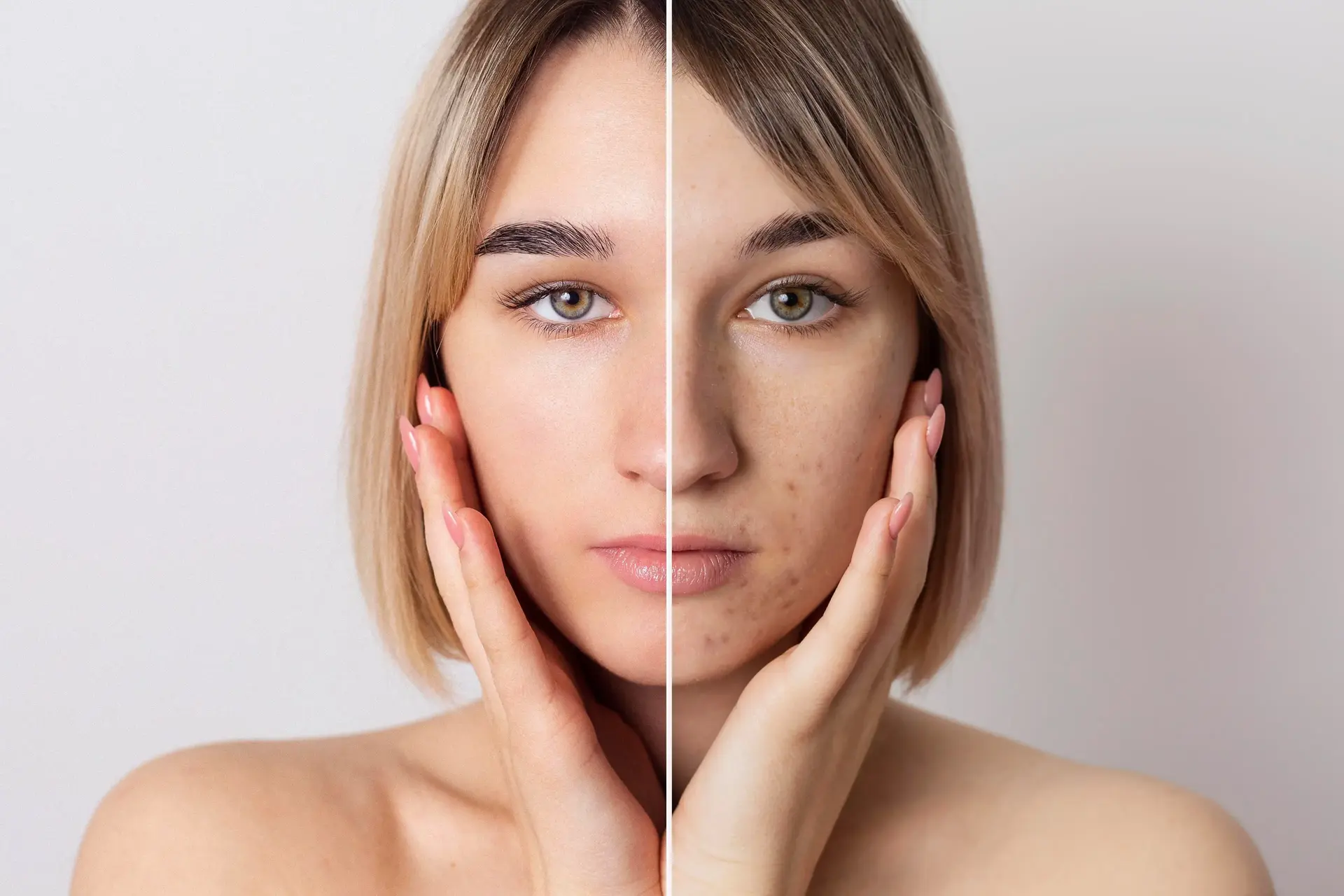 Before after portrait woman retouched
